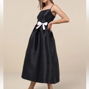 Lulus Black Holiday Dress with Pink Bows Formal Dance Coquette Prom Whimsigoth L